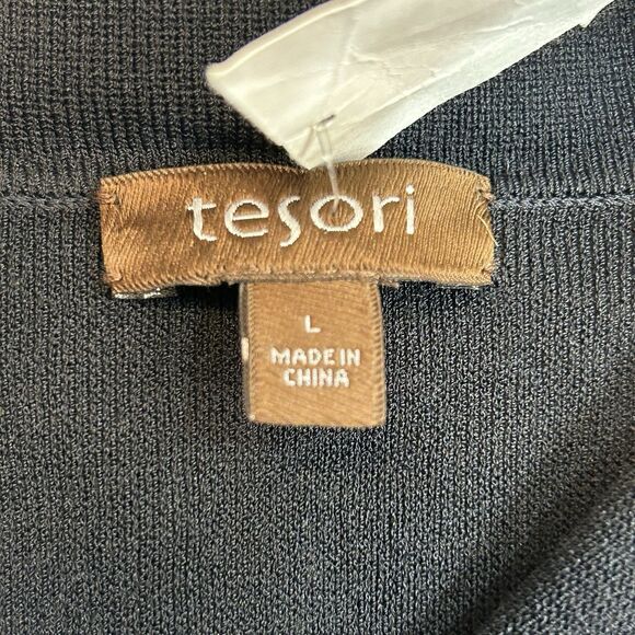 Tesori Sweater Jacket Blazer Cardigan Womens Sz L Black White Trim Button Up NOS - Picture 13 of 16